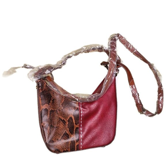 Crossbody Purse Red & Snakeskin Brown Time & Tru Alice Bag Adjustable Strap NEW - Picture 3 of 14